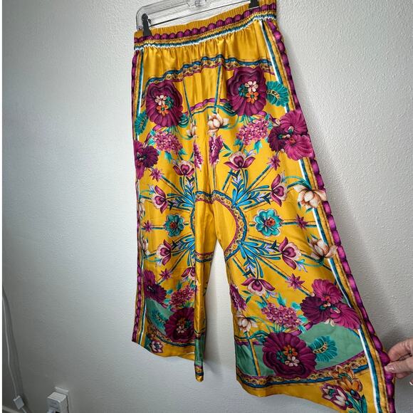 La DoubleJ Yellow Multi-Color Printed Silk Pull-on Palazzo Pant XL - Picture 1 of 16